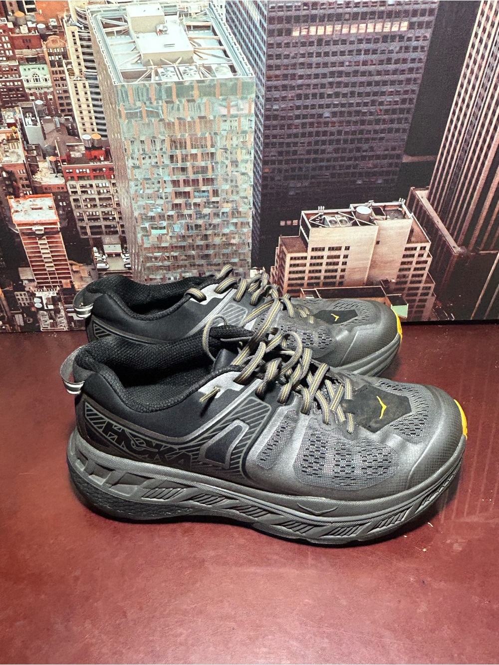 Hoka Men's Gray Athletic Running Shoes with Yellow Accents